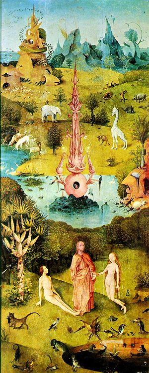 Le jardin d'�den, volet gauche du triptyque Le Jardin des d�lices de J�r�me Bosch.