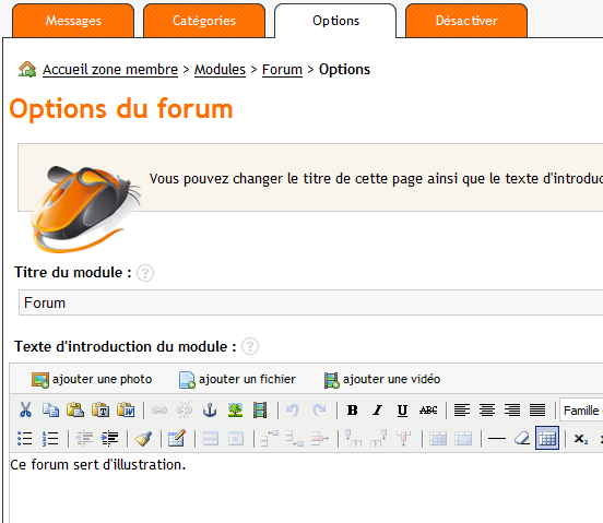 Options d'un forum