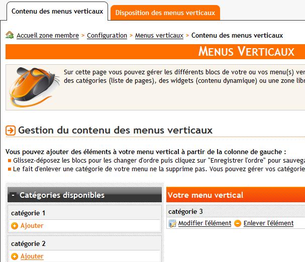 ajouter ou enlever une catégorie du menu