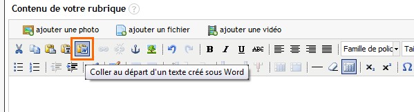 Coller un texte issu d'un traitement de texte à l'aide de l'outil spécifique