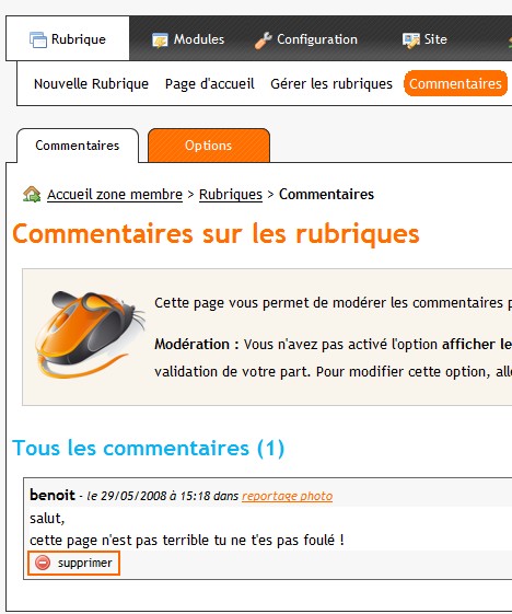 Supprimer un commentaire