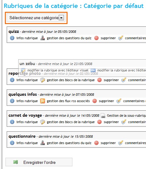 Déplacer les rubriques