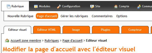 Modifier la page d'accueil à l'aide de l'éditeur visuel