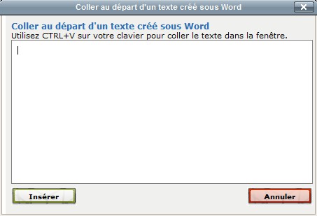 Coller le texte dans la fenêtre afin de retirer toute mise en forme