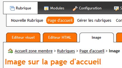 Onglet de gestion de l'image page d'accueil