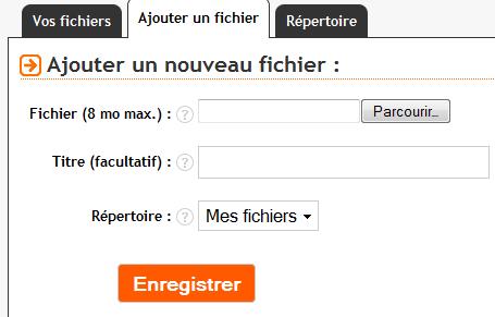 Onglet permettant d'envoyer le fichier audio sur l'espace de stockage Onglet permettant d'envoyer le fichier audio sur l'espace de stockage