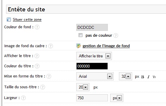 paragraphe permettant de personnaliser l'ent�te du site