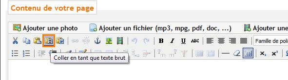 Coller un texte issu d'un traitement de texte à l'aide de l'outil spécifique