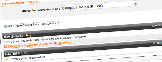 Notes et commentaires sur les fiches produits