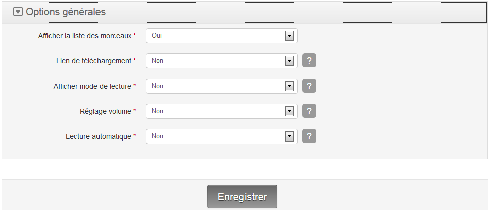 Modifier les paramètres de la playlist