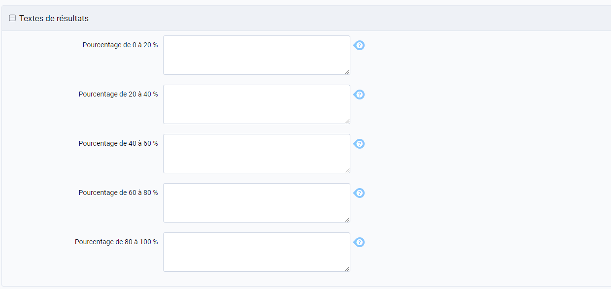 Ajouter des textes des résultats du quiz