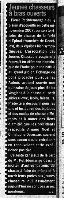 Article paru sur une revue de chasse