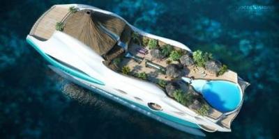 Un yacht en forme d'île tropicale flottante 