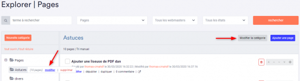 Modifier une catégorie de pages