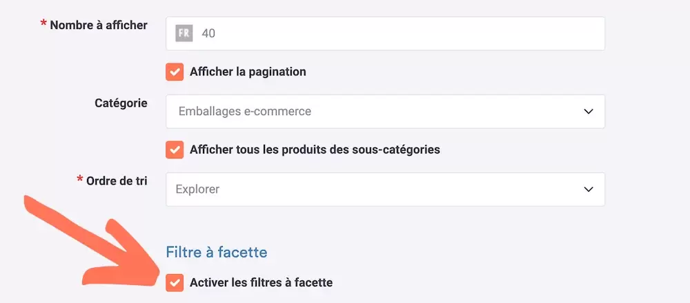 Activation filtre facette liste produits