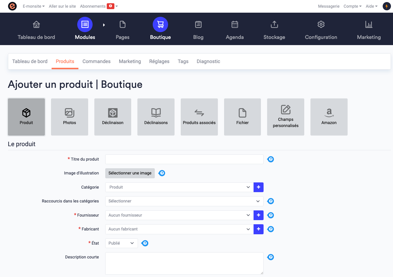 Ajout rapide contenu extension e monsite