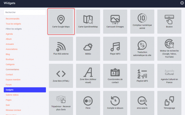 Ajouter un widget carte google maps dans le menu vertical de votre site