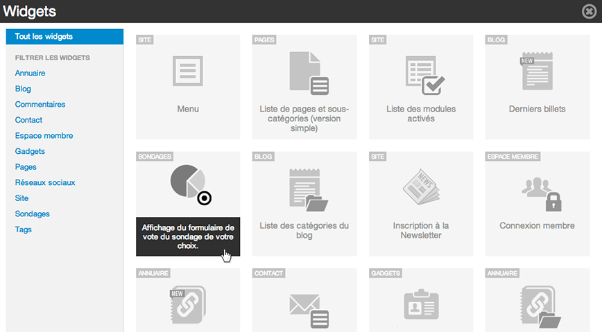 Refonte de la liste des widgets pour site web