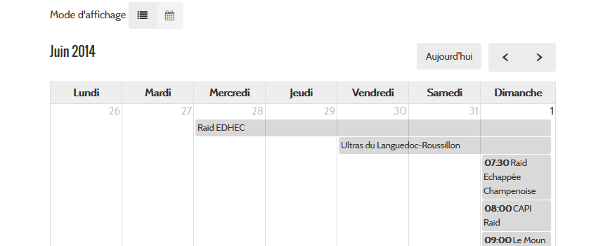 Nouveaux modes d'affichage des évènements de l'agenda