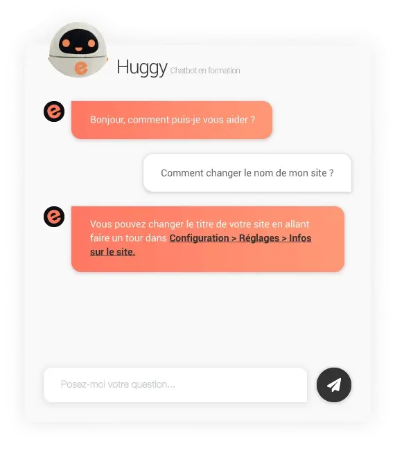 Huggy, chatbot du support e-monsite