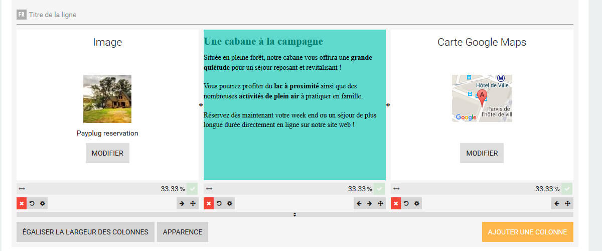 Colonnes module reservation