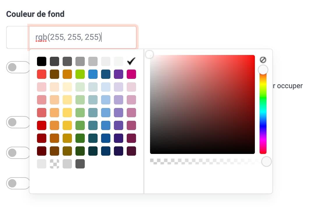 Color picker pour personnaliser les couleurs d'un thème graphique