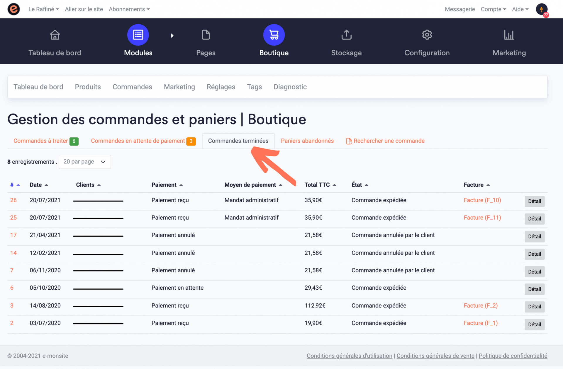 Gérer les commandes de sa boutique en ligne