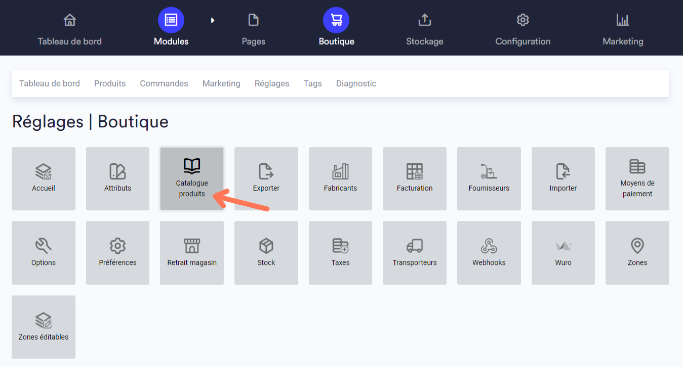 Comment acceder au catalogue produits emonsite