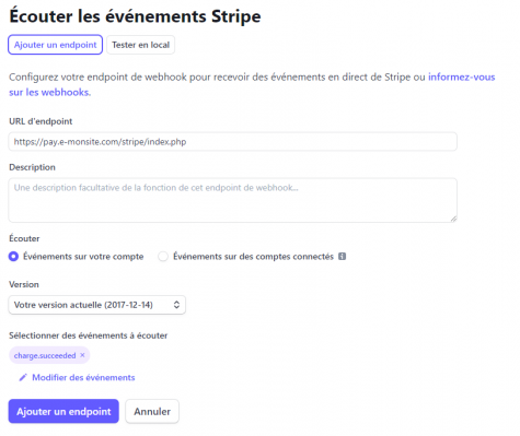 Configurer un webhook sur stripe