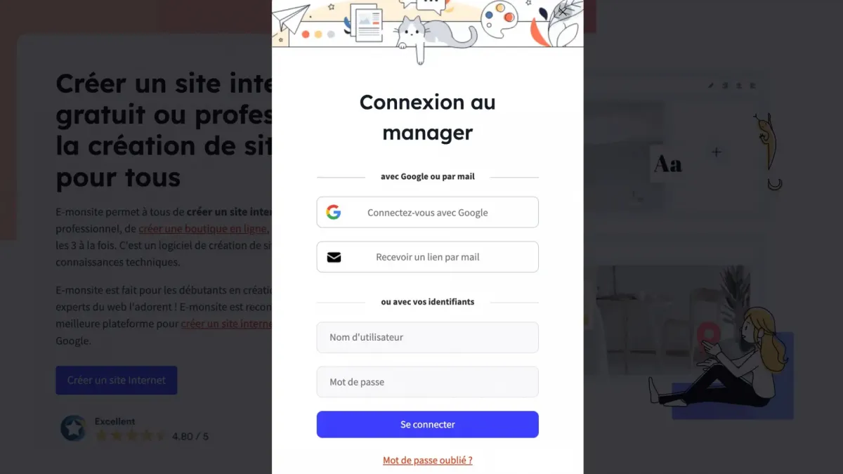 Se connecter au manager pour gérer son site web