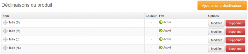 Ajouter des déclinaisons à un produit de votre boutique