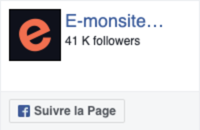 Démonstration du widget Page Facebook : en-tête de la page E-monsite et bouton Suivre la Page