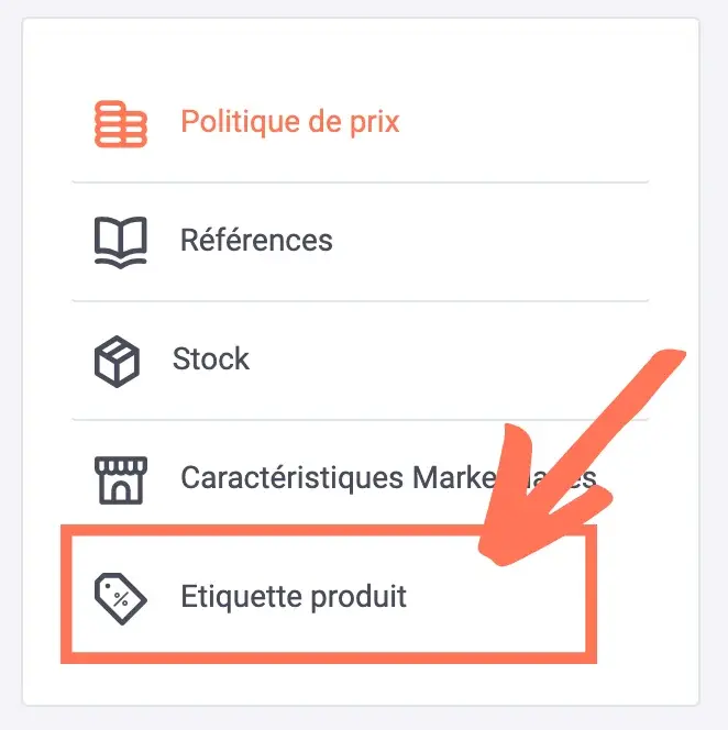 Etiquette produit page produit