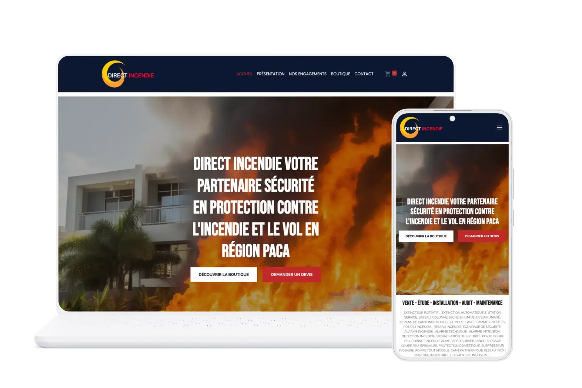 Exemple site e-commerce sur mesure direct incendie