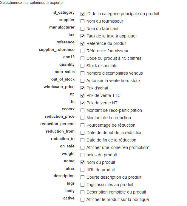 Export data