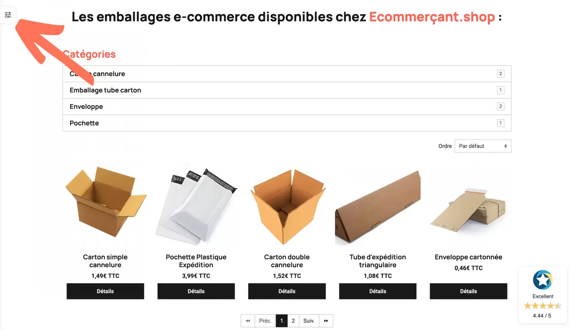 Filtre facette produits affichage