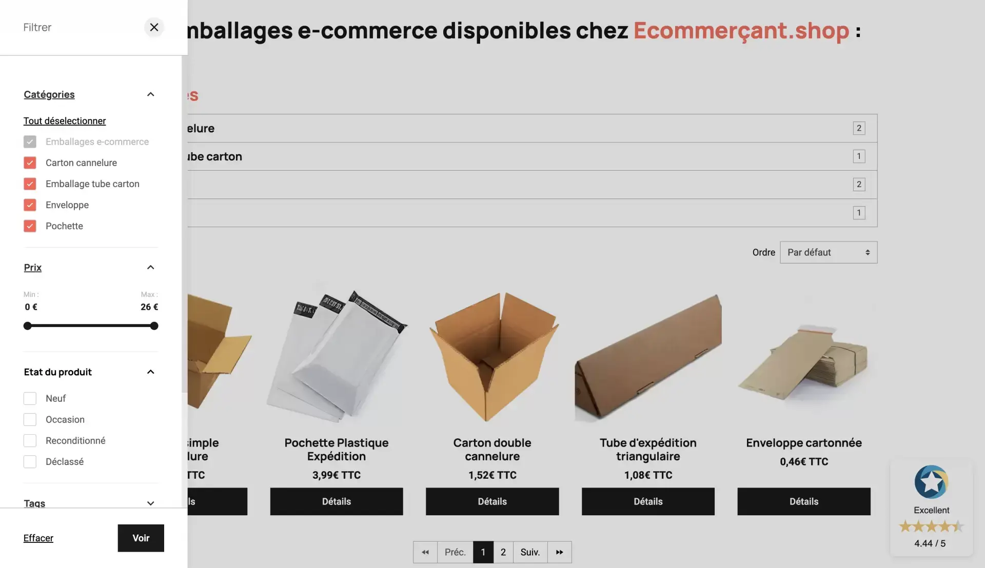 Filtres facettes e commerce