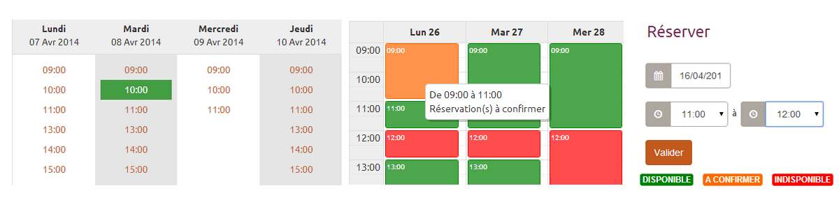 Calendrier de disponibilité