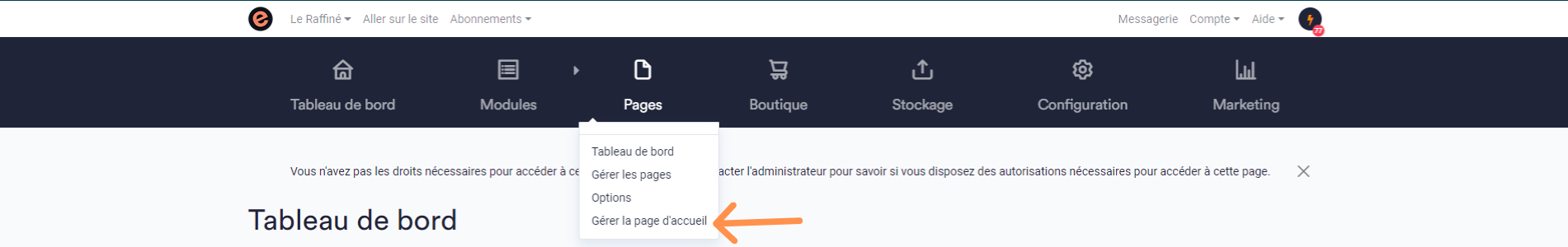 Gestion Page Accueil Module Pages