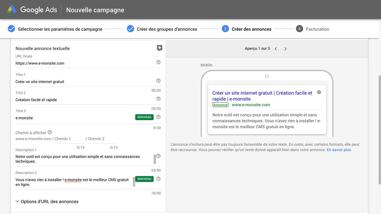 Créer une annonce Google Ads