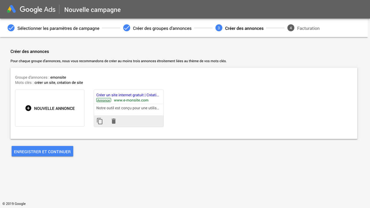 Créer une annonce Google Ads