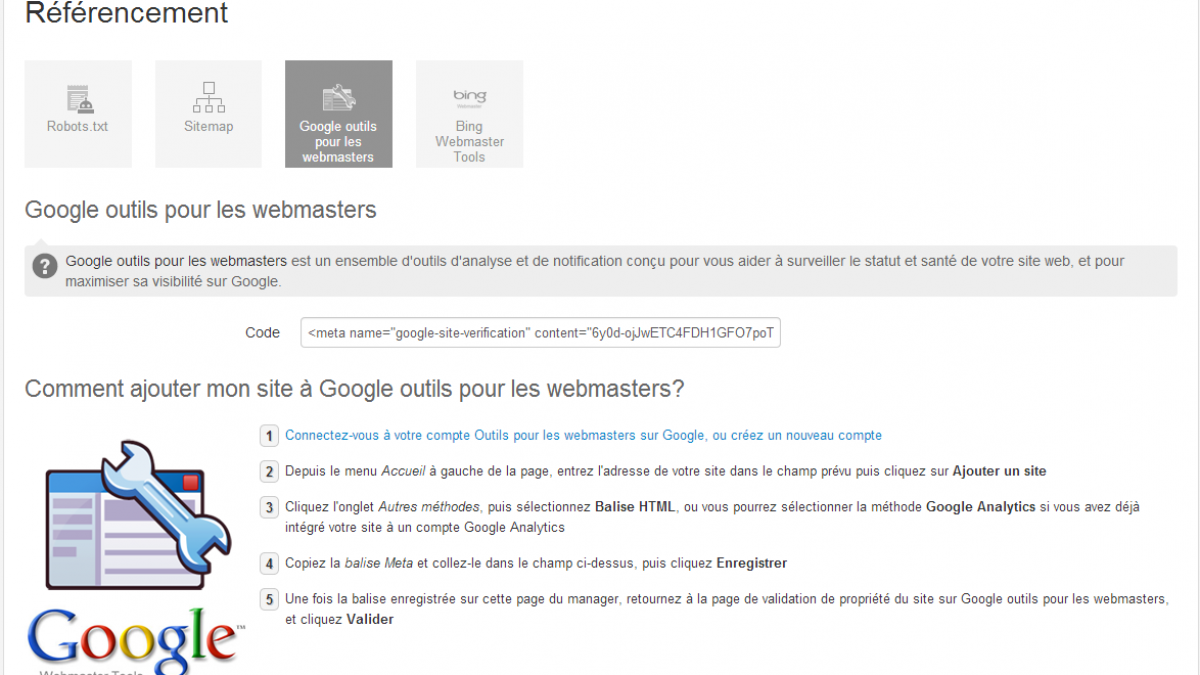 Relier son site aux outils webmaster Google et Bing