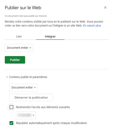 Integrer un tableur google drive sur un site