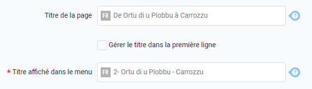 Le titre de la page et le titre affiche dans le menu