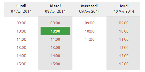 Liste d'horaires disponibles