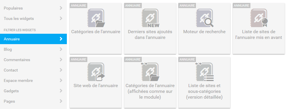 Liste widgets annuaire