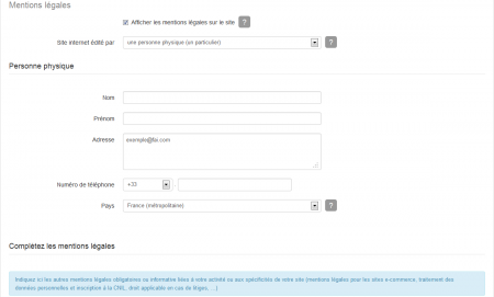 Ajouter les mentions légales pour un site gérer par un particulier