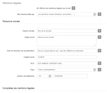 Ajouter les mentions légales pour un site géré par une société