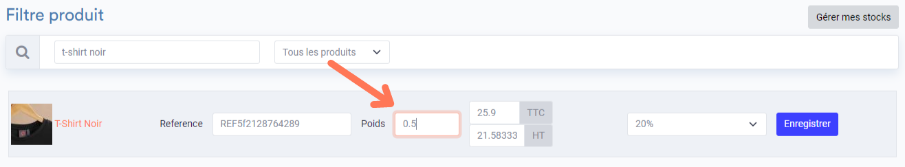 Modifier le poids de vos produits