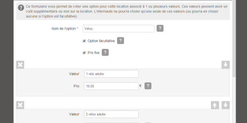 Modifier une option (extra)